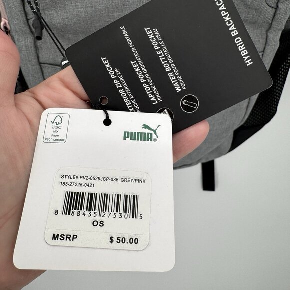 Puma Evercat Hybrid Backpack in Heather Grey/Pale Pink for Girl/Woman School Gym - Picture 12 of 15